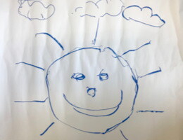 Sonne und Wolken in Umrissen gemalt
